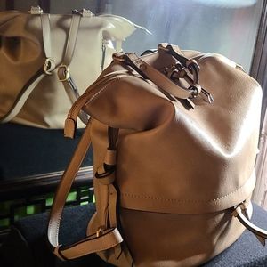 Beige leather backpack